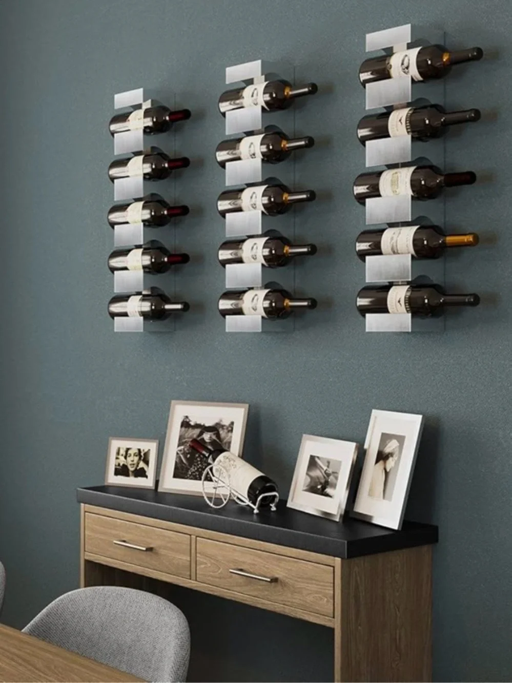 MCM Stainless Steel Wine Rack Wall Mounted, Wine Bottle Holder for 5 Bottles